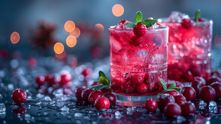 Winter season. Cranberry cocktail, winter festive cold drink, punshの素材