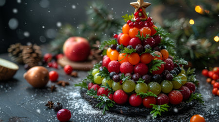 Winter season. Christmas tree made of healthy foodの素材