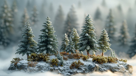 Winter season. Winter Wonderland, Miniature. Misty landscapeの素材