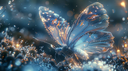 Winter season. The Legendary Winter Creatures .A scene of a winter fairy fluttering through a snow-covered forest, her touch transforming ordinary objects into sparkling ice sculpturesの素材