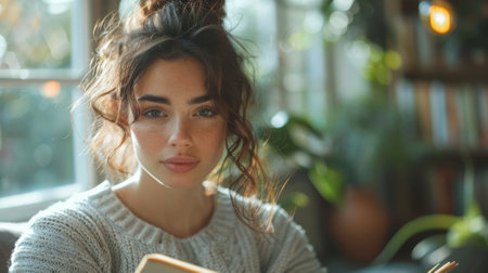 person reading a book or listening to music, emphasizing the role of relaxation and self-care in mental health. mental health, mindfulness and wellness conceptの素材