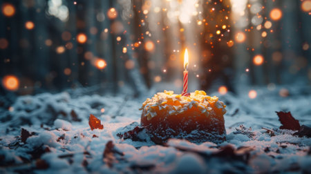 Happy birthday. Incorporate elements of the season or the time of day to enhance the atmosphere, such as snowflakes for a winter birthday or fairy lights for a twilight celebration.の素材
