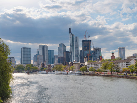 Frankfurt, Germany - May 19, 2023: Frankfurt am Main city skyline on a bright sunny summer day, Germany. Main river, Hessen, Hesse, Germanyのeditorial素材