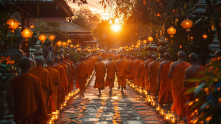 Vesak Festival. The air is filled with the gentle sounds of chanting and prayers, creating a sense of tranquility and spiritual connection.の素材