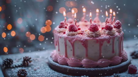 Happy birthday. Incorporate elements of the season or the time of day to enhance the atmosphere, such as snowflakes for a winter birthday or fairy lights for a twilight celebration.の素材