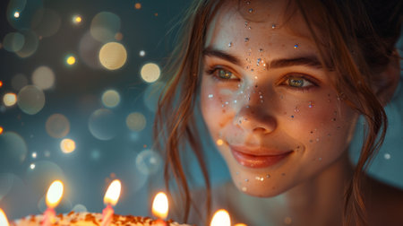 Happy birthday. The Birthday Person in the Spotlight. A scene of the birthday person making a wish, their expression filled with hope and dreams for the future.の素材