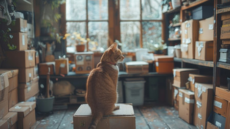 Moving. Packing up memories: Capture the bittersweet process of packing up personal belongings, each item evoking memories and emotions.の素材