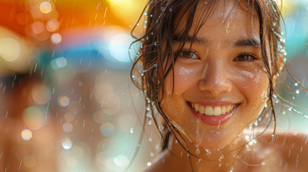 the Songkran festival in Thailand, beautiful womanの素材