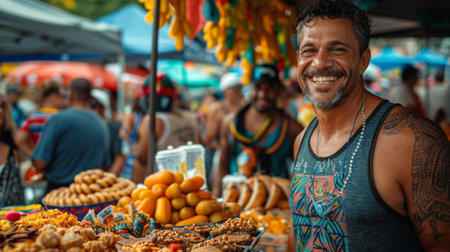 Rio Carnival. Street vendors sell food, drinks, and souvenirs.の素材