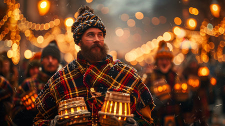 Scottish Hogmanay Festival. Describe the process of planning and preparing for Hogmanay celebration, from organizing outfits to securing tickets for events.の素材