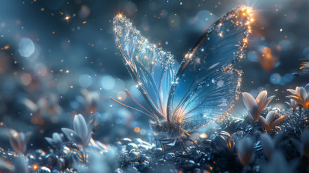 Winter season. The Legendary Winter Creatures .A scene of a winter fairy fluttering through a snow-covered forest, her touch transforming ordinary objects into sparkling ice sculpturesの素材