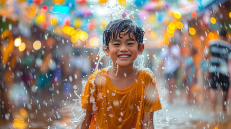 the Songkran festival in Thailand, happy kidsの素材