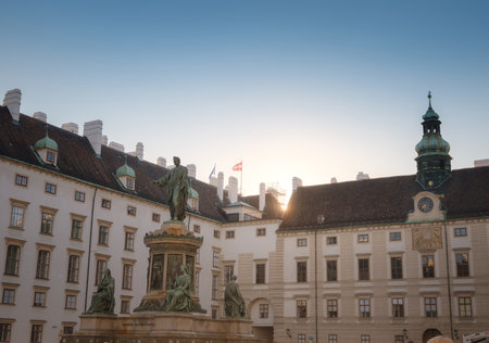 Summer trip to Vienna: exploring city beauty. Monument to Emperor Franz I at Hofburg Palace in Vienna, Austria in a beautiful summer dayの写真素材