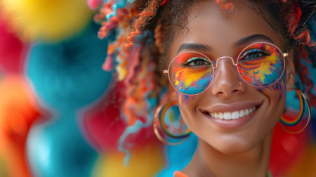 Pride Month . A scene of an LGBTQIA person expressing their individuality through their fashion, hairstyle, or makeup, their self-expression a celebration of their identity.の素材