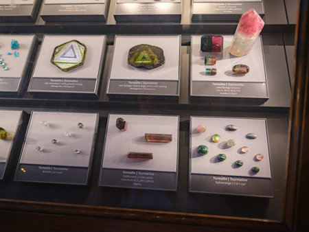 Vienna, Austria July 14 2023 Exposition of precious and semiprecious stones processed and not...
