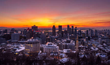 downtown Montreal seen from Mont-Royale on a cold winter morningのeditorial素材