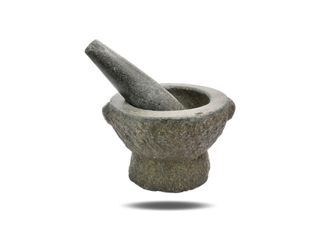 Mortar and pestle in thai styles (Selective focus) isolated on white backgroundの写真素材