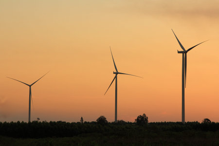 Wind turbines at sunset in Thailand 