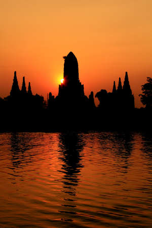 Wat Chaiwatthanaram at twilight in Ayutthaya,Thailandの写真素材