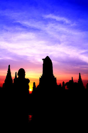 Wat Chaiwatthanaram at twilight in Ayutthaya,Thailandの写真素材