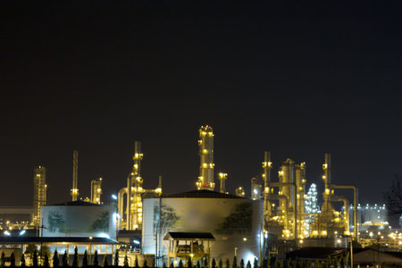 Petrochemical plant at night in Thailand 
