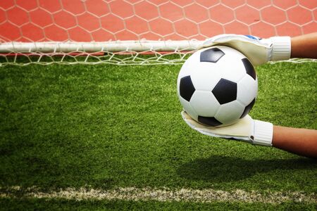 Soccer football field grass line ball の写真素材