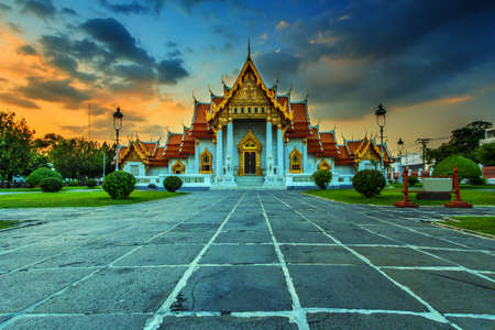 The Marble Temple, Wat Benchamabophit at Bangkok inThailandの写真素材