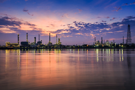 Oil refinery at twilightの写真素材