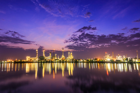 Oil refinery at twilight beside Chao Phraya river in Bangkok,Thailand の写真素材