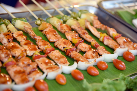 Barbecue on sticks are grilling. Barbeque on the grill.の写真素材