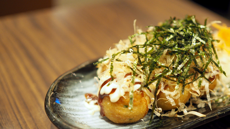 Takoyaki octopus balls japanese food.の写真素材