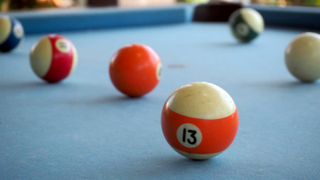 Old Billiard Balls / A Vintage style photo from a billiard balls in a pool table. Old Pool billiard.