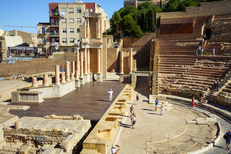 stage and part of a stand, of the Roman theater in the city of Cartagena, on October 28, 2023, sunny...