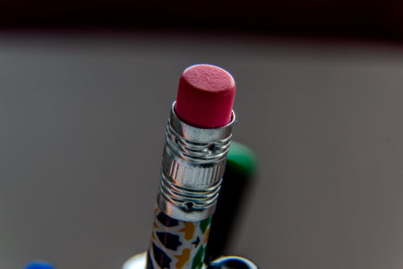 pencil with its eraser, with blurred background, macro