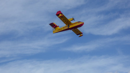Aerobatic plane in flight with blue sky in the background
