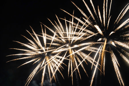 Colorful fireworks of various colors over night sky, celebration and anniversary concept