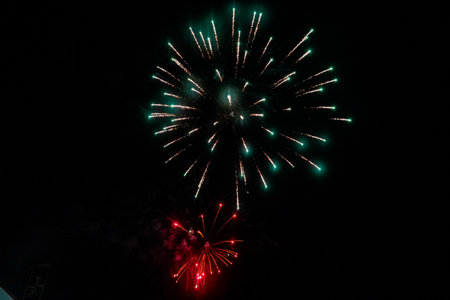 Colorful fireworks on the black sky background. (Selective focus)の写真素材