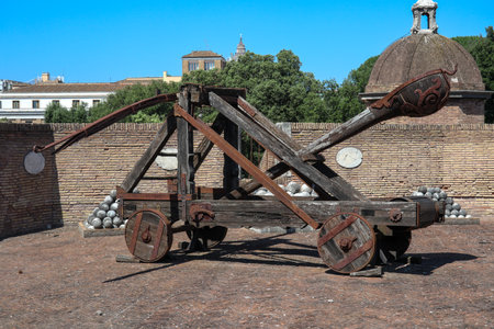 ancient catapult, for launching projectiles, located in a tower of the Castel Sant'Angeloの写真素材