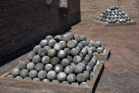 2 groups of pyramid-shaped projectiles, used for cannonsの写真素材