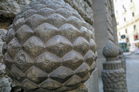 Protection zone to prevent parking on the sidewalk, detail of a pineapple located in front of the Umberto I Galleryの写真素材