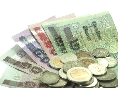 Thai Baht Currency Banknote and Coin