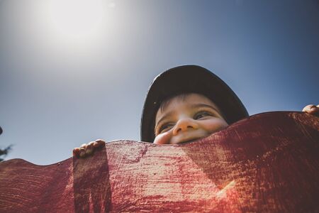 happy child with helmetの写真素材