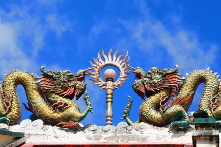 twin dragon on bright skyの写真素材