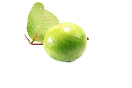 guava with leaf isolated on white backgroundの写真素材