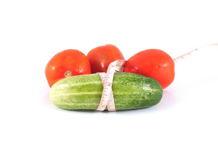 cucumber and tomato for healthy isolated on whiteの写真素材