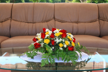 flowers in vase on tableの写真素材