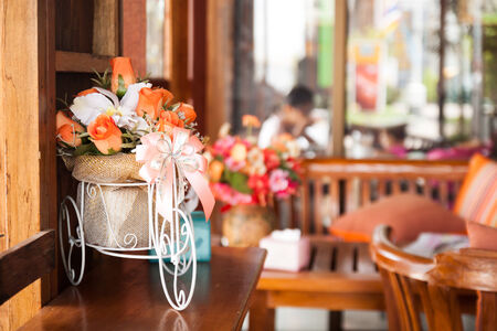 flowers decoration in a bicycle vaseの写真素材