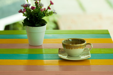 cup of coffee on the tableの写真素材