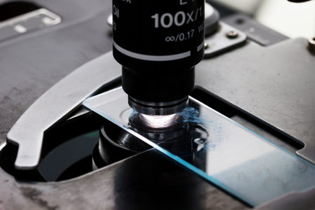 Laboratory microscope lens.modern microscopes in a labの写真素材