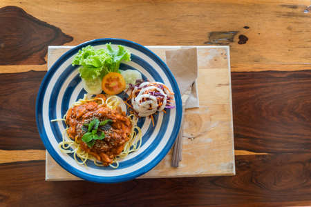 beef steak on wood tableの写真素材